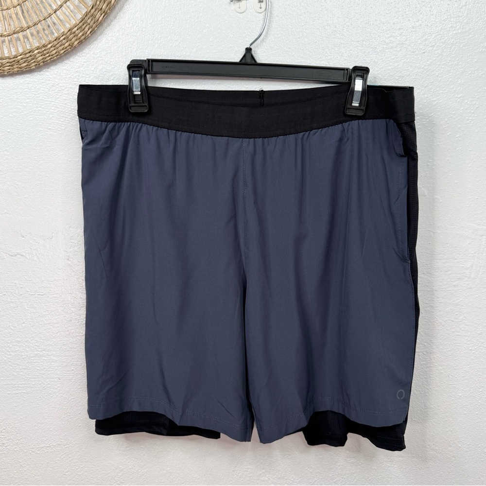 Skora Running Shorts Size L Blue Gray Quick-Dry Built-In Liner Pockets 7” Leg